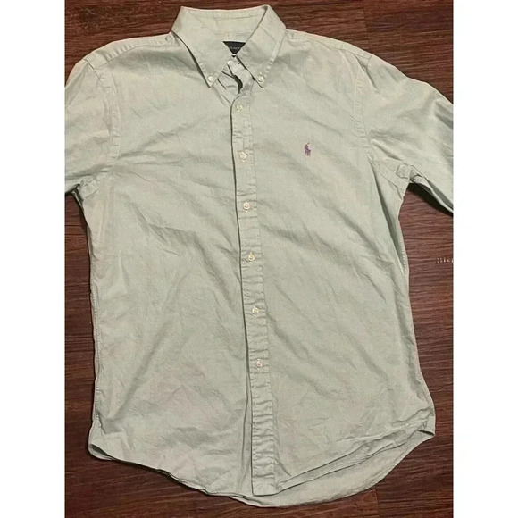 Ralph Lauren Polo Men's Button Down Long‎ Sleeve Light Green Solid Shirt Large - Picture 5 of 9